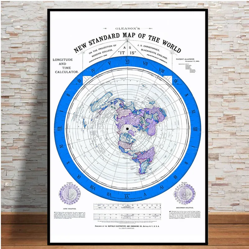 

Posters and Prints 1892 Flat Earth Map Movie World Map Modern Poster Wall Art Picture Canvas Painting For Room Home Decor