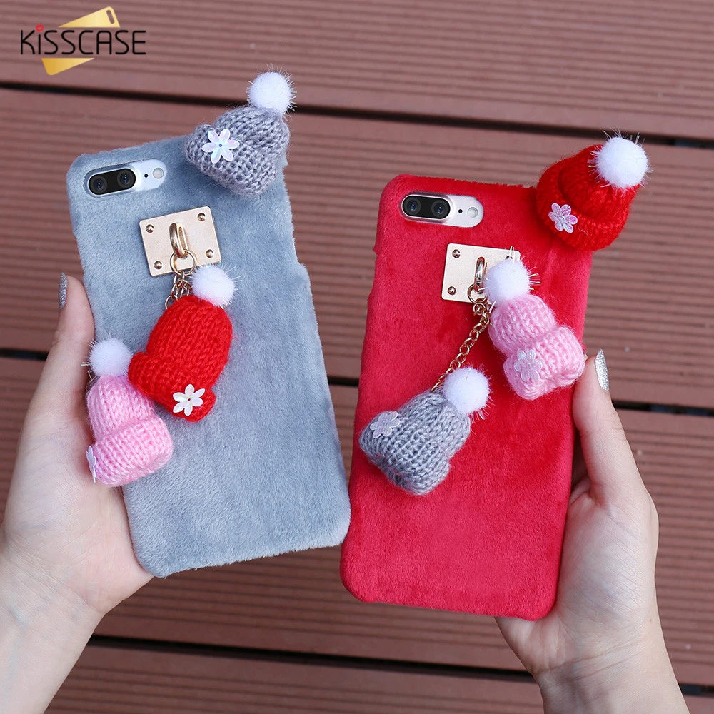 KISSCASE Рождественская шляпа девчачьи плюшевые мягкие чехлы для iPhone 11 Pro Max XR X XS 6 6S 7 8