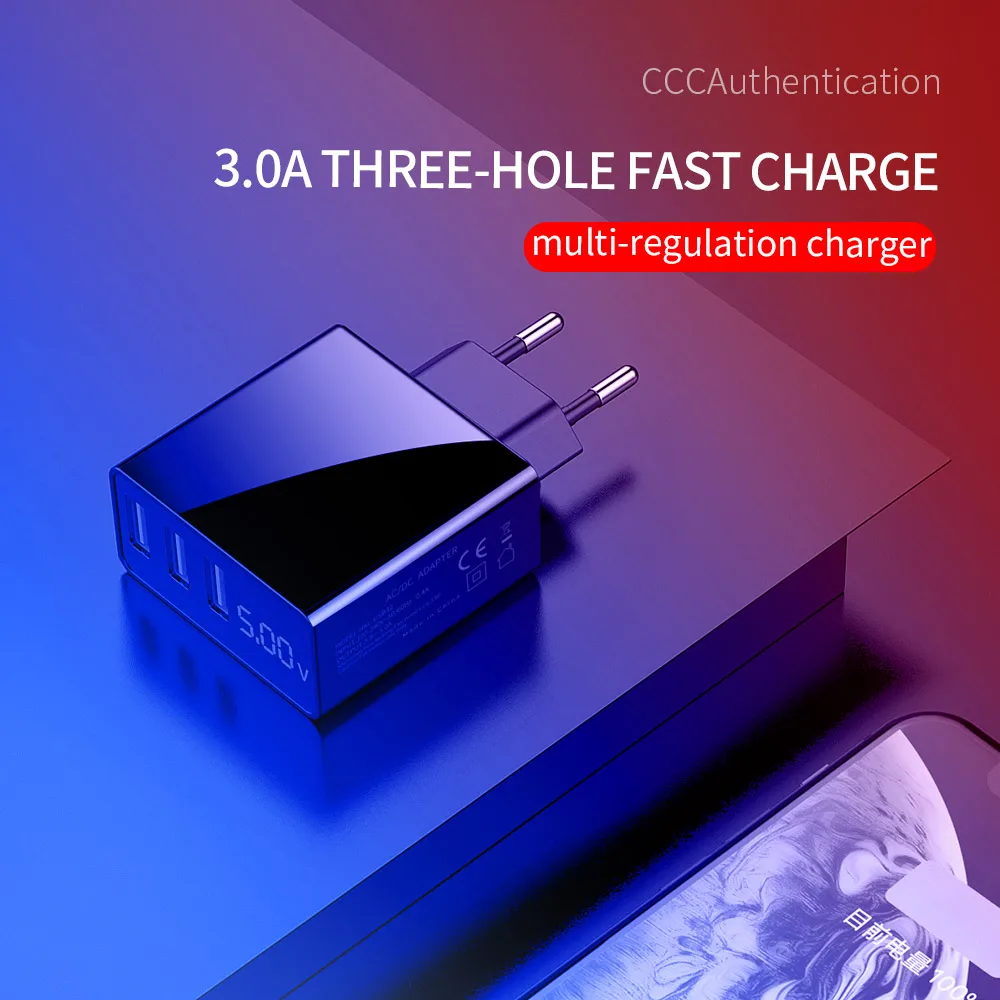 Mobile Phone Charger LED Display 3 USB Charger for iPhone Samsung Xiaomi EU Travel Wall Charger for Phone Charging Usb Adapter Mobile Phone Charger LED Display 3 USB Charger for iPhone Samsung Xiaomi EU Travel Wall Charger for Phone Charging Usb Adapter