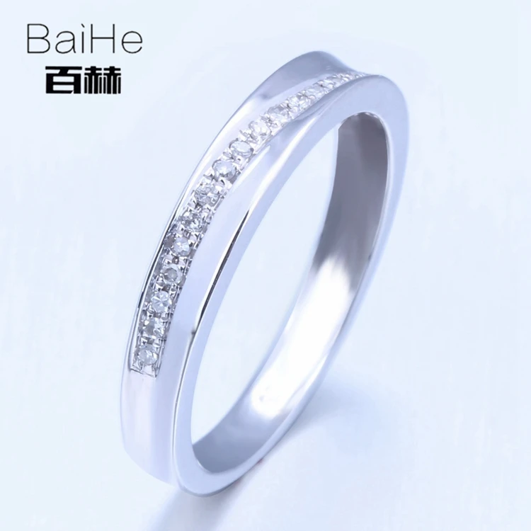 BAIHE Solid 14 K белое золото(AU585) 0.15CT сертифицированные H/SI круглые огранки из натурального бриллианта свадебные женские модные ювелирные изделия кольцо