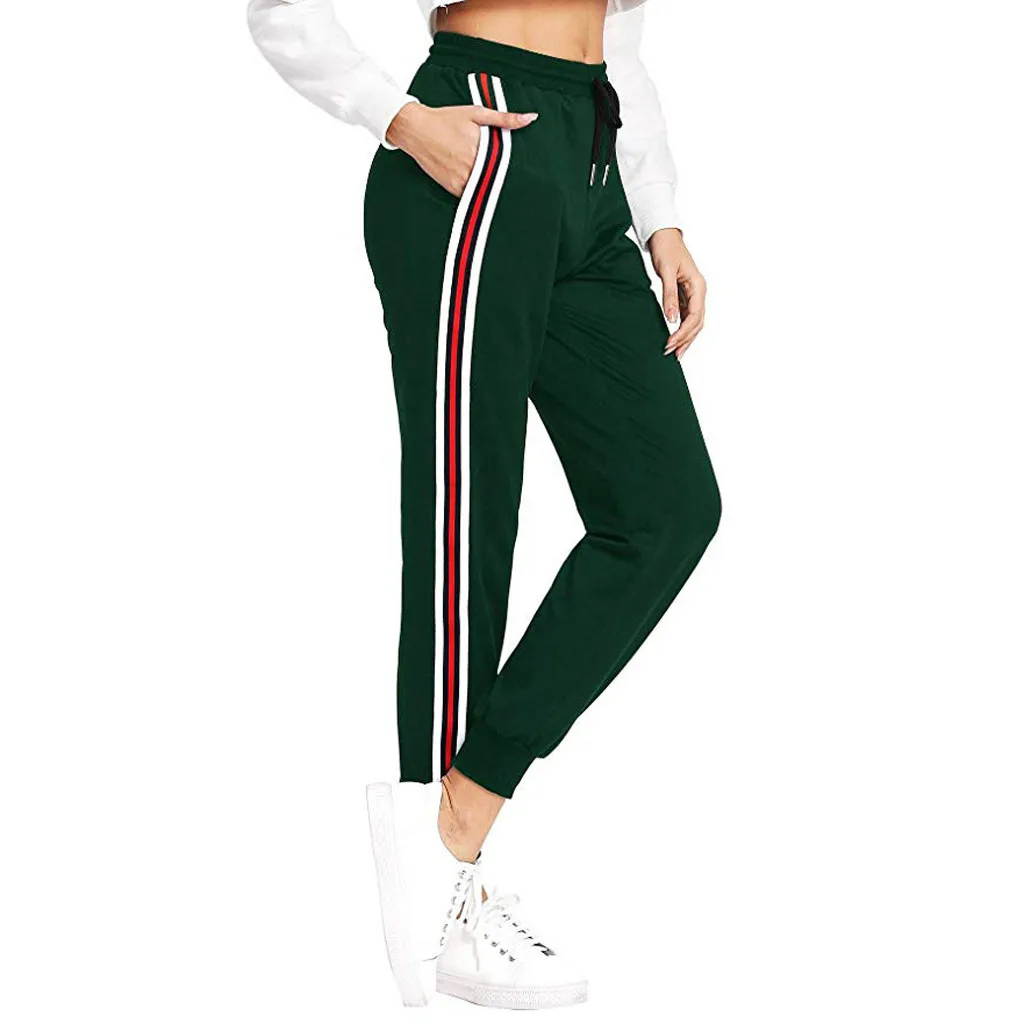 FREE OSTRICH Spring Sweatpants Women Casual Harem Pants Loose Trousers For Women Black Striped Side Sweat Pants Female Plus Size - Цвет: Зеленый