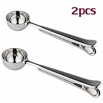 

Stainless Steel Durable Bag Grip Clip & Coffee Spoon / Tea Scooper Food Storage - 2 Pack