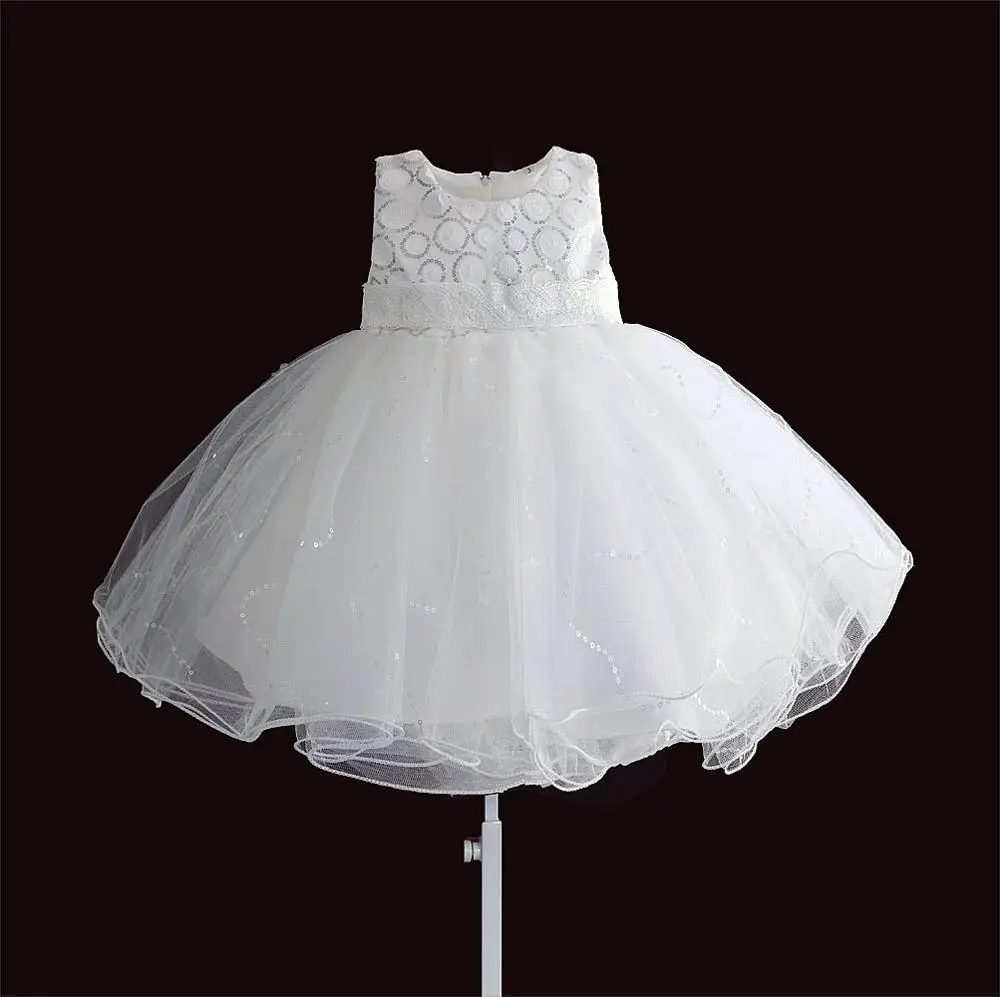 Модное свадебное платье с блестками для маленьких девочек; Детские Вечерние платья на крестины; одежда для малышей на день рождения 1 года; vestido infantil От 6 месяцев до 4 лет - Цвет: as picture