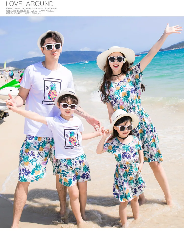 Family Matching Clothing Bohemian Pineapple Printed Mother Daughter Dress Dad Son Boys Tshirts And Shorts 14