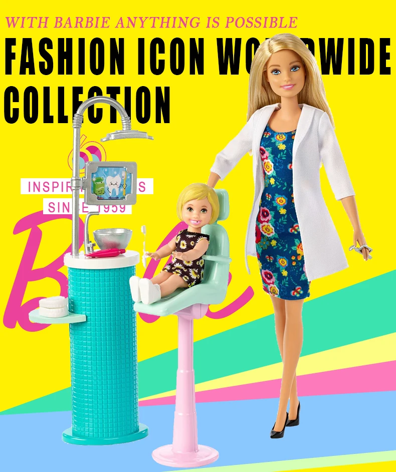 Кукла-стоматолог Barbie authorized и игровой набор, игрушка-доктор с аксессуарами, милая детская кукла Барби Boneca FXP16 для детей, подарок на день рождения