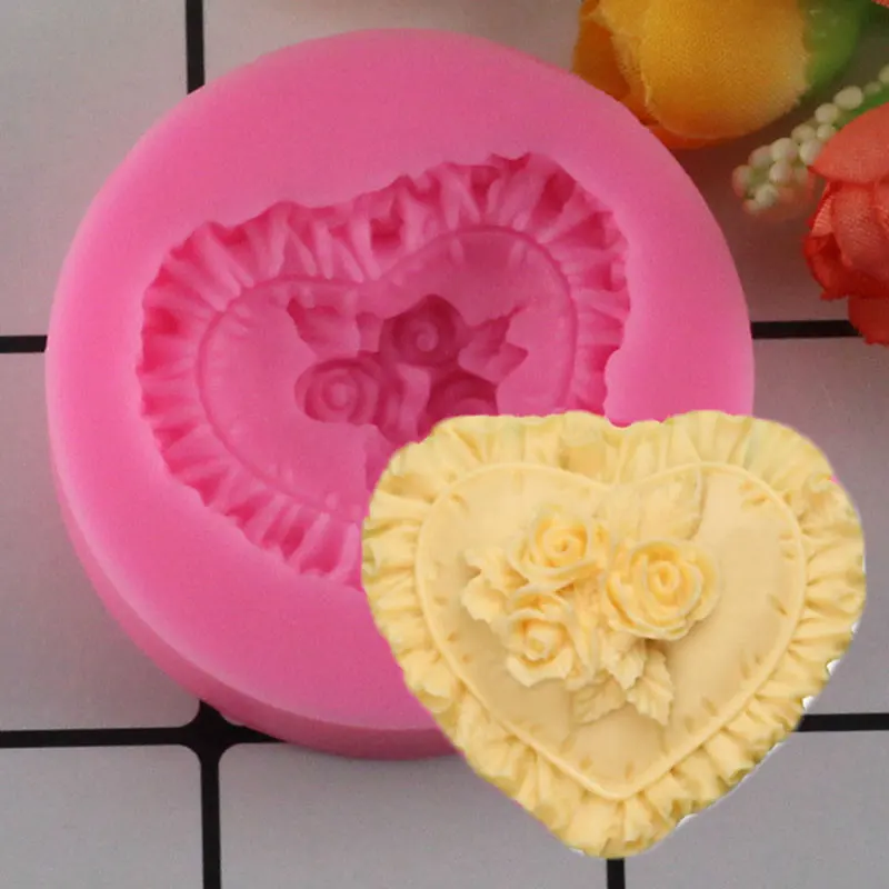 

Mujiang Heart Rose Lace Silicone Molds 3D Craft Soap Mold Cupcake Fondant Cake Decorating Tools Gumpaste Chocolate Moulds