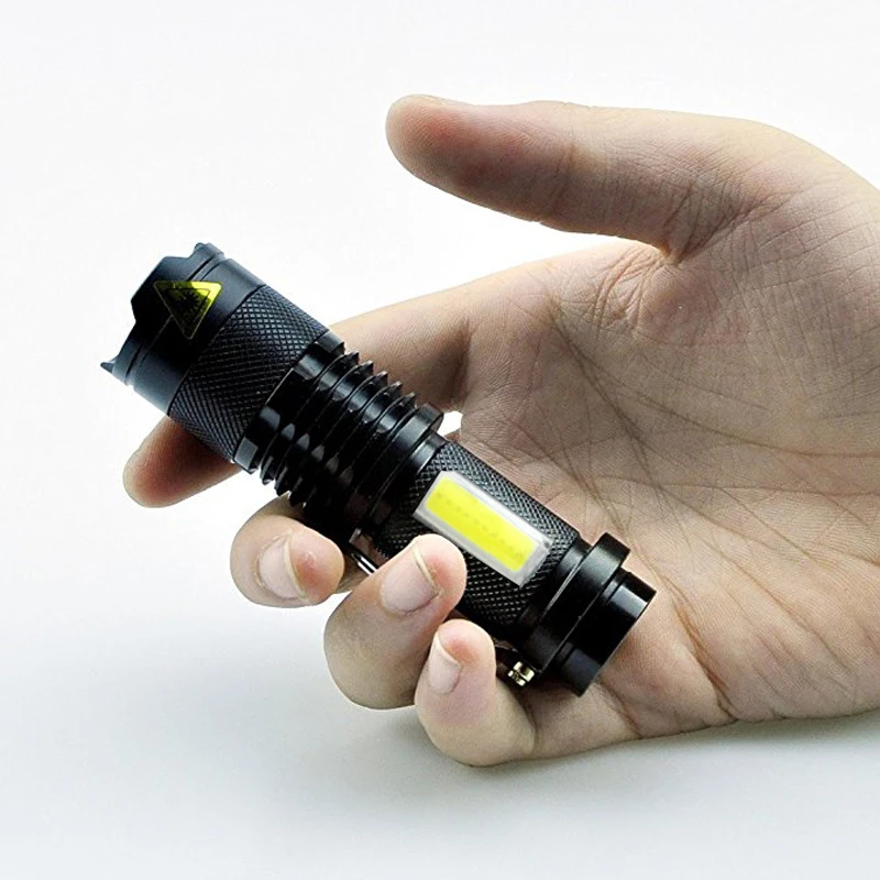 3800лм XML-Q5+ COB светодиодный фонарик портативный мини фонарь с зумом тактический фонарь с использованием батареи AA 14500 водонепроницаемый фонарь