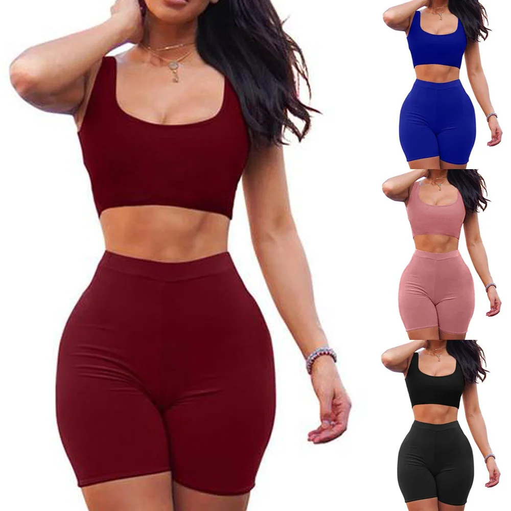 

Fashion Summer Women's Two Piece Dress Crop Top Vest + Shorts Suit Slim Set Hot