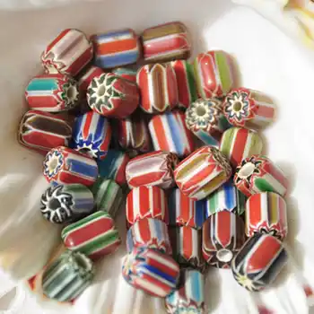 

TSB0022 Nepal Hand Lampwork Barrel Beads Safron Rainbow Beads 8-9mm Simulent Trade Beads 10beads lot