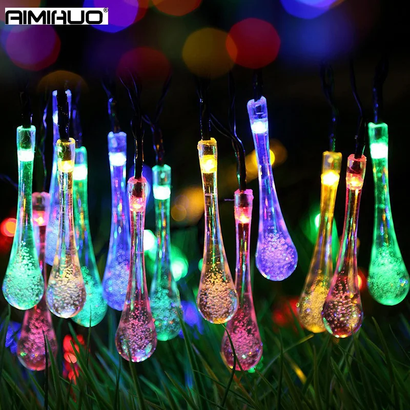 AIMIHUO 20 LED Solar Light String Water Droplet String Lights Outdoor