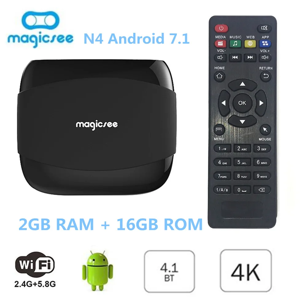 MAGICSEE N4 ТВ коробка Android 7 1 Amlogic S905X 2 ГБ Оперативная память + 16 Встроенная 2.4g WiFi 100