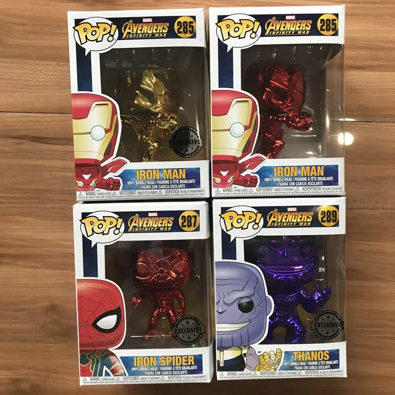 Эксклюзивная официальная Funko pop Marvel: Мстители-хром танос, Человек-паук, Железный человек Виниловая фигурка Коллекционная модель игрушки