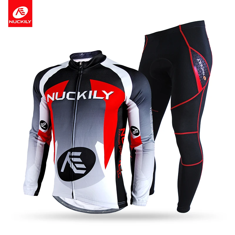 NUCKILY Winter Cycling Set Men's Thermal Bicycle Jersey and Foam Pad