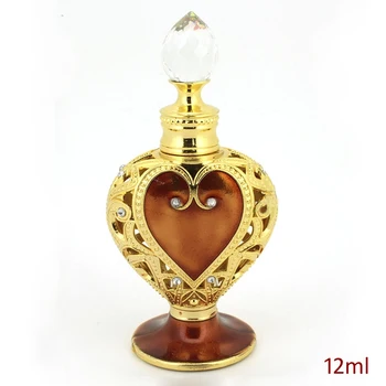 

Vintage Gold Amber/Pink/Purple Hand Painted and Jeweled Metal Glass Perfume Bottle 12ml with Clear Crystal Bead Lid
