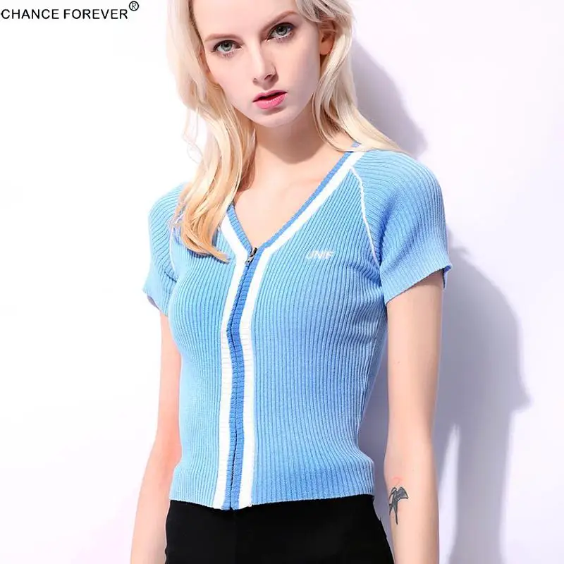 cropped sweater women Vintage Knitted UNIF autumn sexy V neck Pullovers