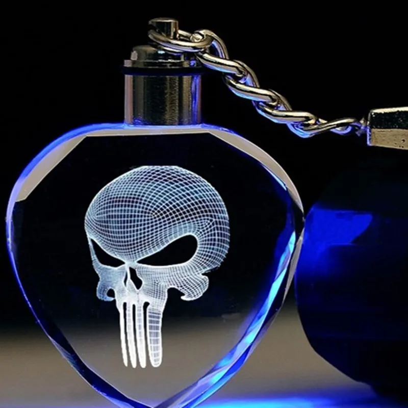 

Fancy&Fantasy Light Up Punisher LED Skull Logo Skeleton Movie Mask Fashion Keychain Cool Skull Key Rings For Men's Gift ZDSP