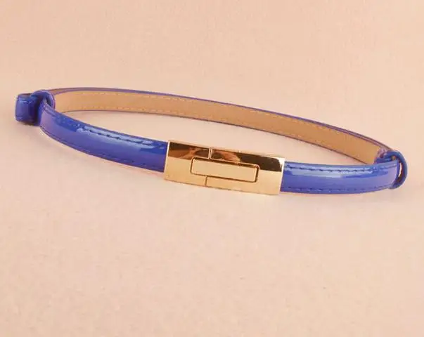 light blue color Новейшая мода тонкие Ремни для Для женщин золотой прямоугольник Пряжка Лакированная кожа отрегулировать Cummerbunds Женский дизайнерский бренд Ceinture Femme - Цвет: light blue color