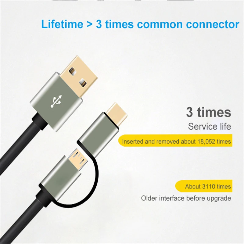 2 في 1 USB كابل بيانات المحمولة الربيع المصغّر USB نوع C الهاتف المحمول شحن كبل شحن لسامسونج غالاكسي Xiaomi هواوي LG