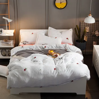 

Winter 4pcs red flower Bedding Sets Thick Fleece fabric Bedding set Bed Linen Duvet Cover Bed Sheet Pillowcase/bed Set