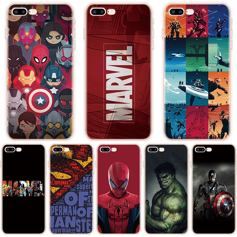 

Marvel Avengers Heros Phone Case For iPhone X XR 11 Pro XS Max 7 8 6 6S Plus 5 5S SE Cover Case For iphone 7Plus Soft TPU Coque