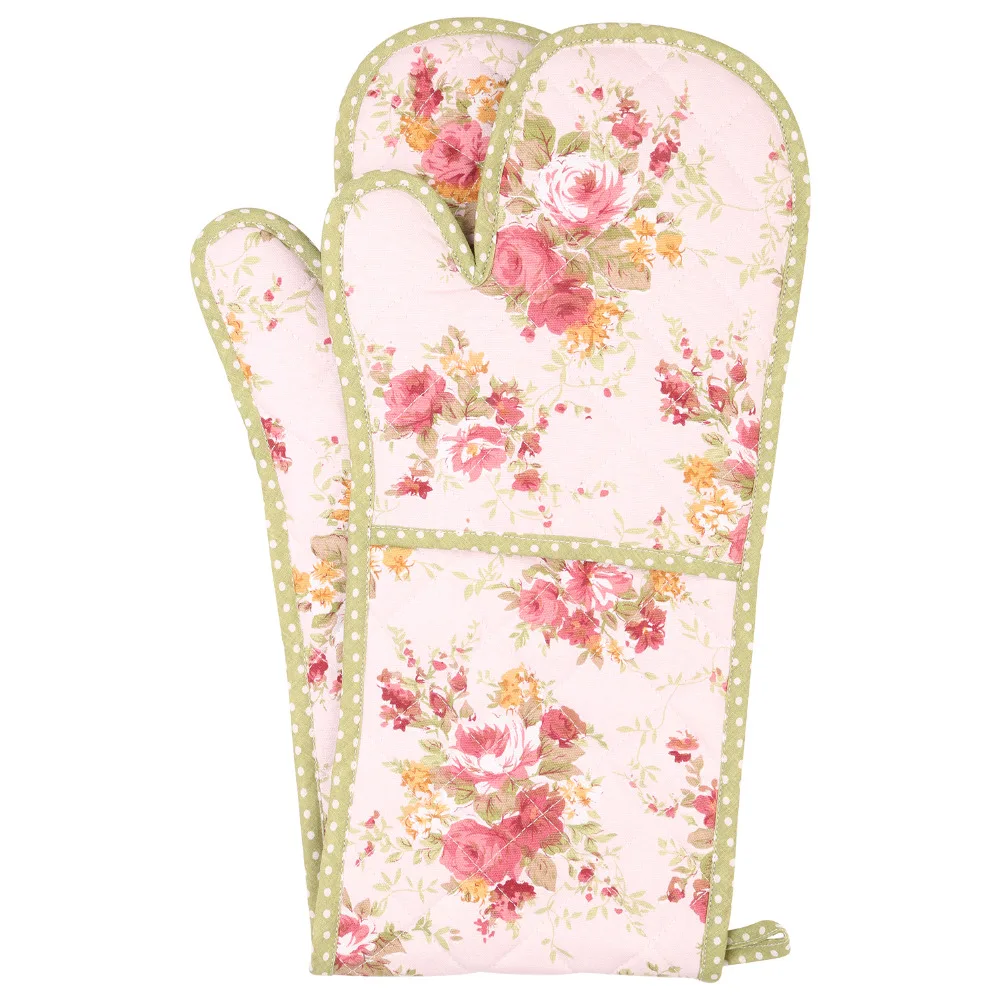 

Neoviva Cotton Canvas Coated Double Oven Glove with Heat Resistant Padding Floral Quartz Pink Green Flower Guante de Cocina Dish