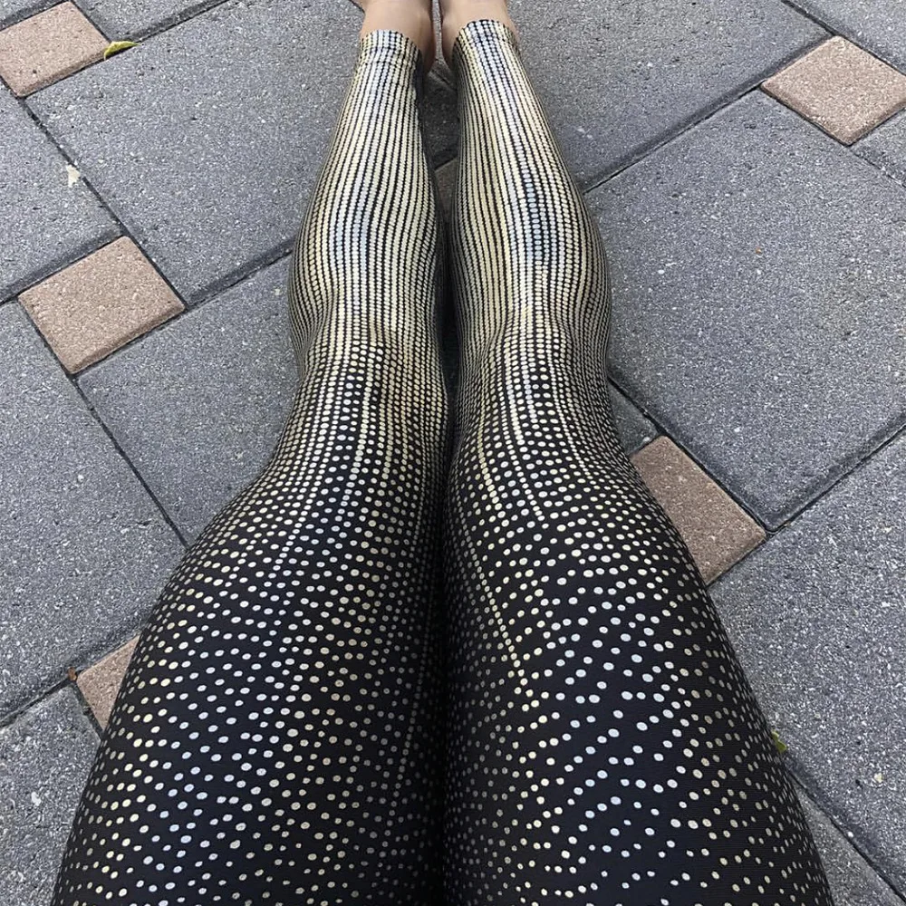 

Women Dot Gold Print Leggings High Waist Black Fitness Leggings No Transparent Exercise Workout Leggins