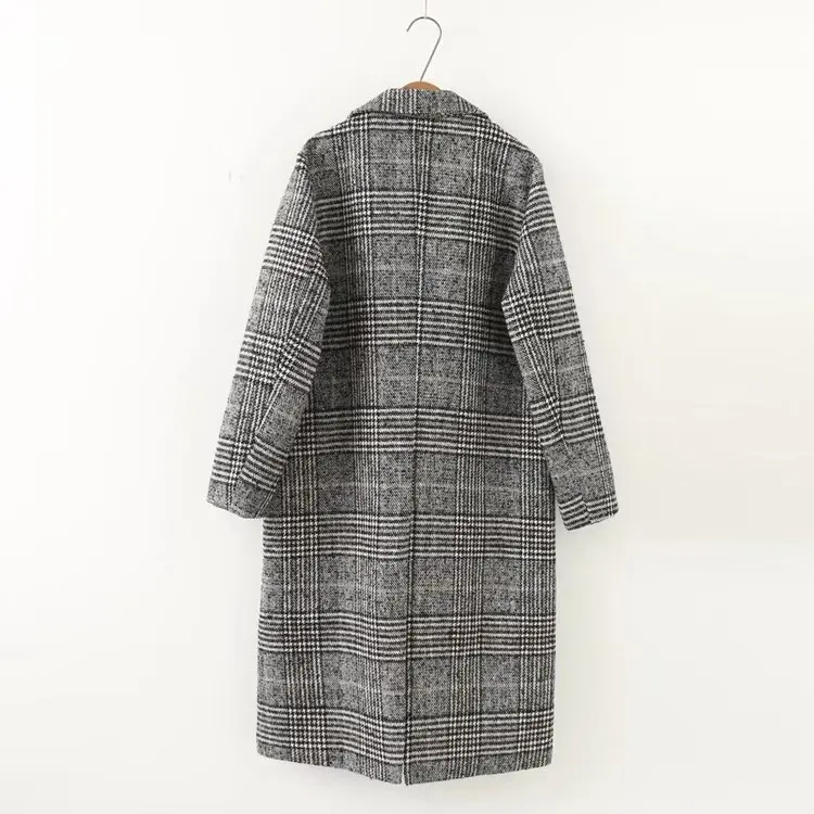 Женская шерстяная куртка длинное клетчатое пальто зимнее шерстяное пальто плюс размер 4XL свободные пиджаки женские пуговицы корейские женские пальто CH635