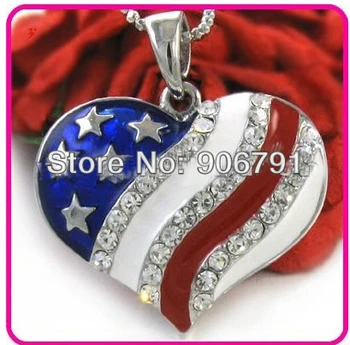 

heart with multi color epoxy USA flag pendant necklace (A109833)