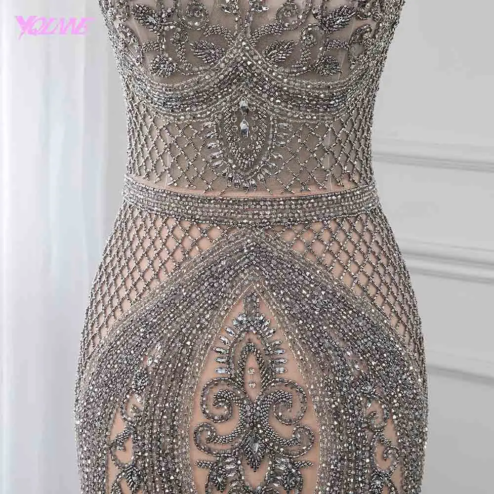 Luxury Handmade Rhinestones Evening Dress Long Cap Sleeve Mermaid Formal Evening Gown Runway Fashion Dresses YQLNNE