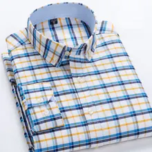 Хлопок Оксфорд плед Бизнес повседневные мужские рубашки с длинными рукавами Весна дизайн на пуговицах воротник брендовые качественные мужские рубашки