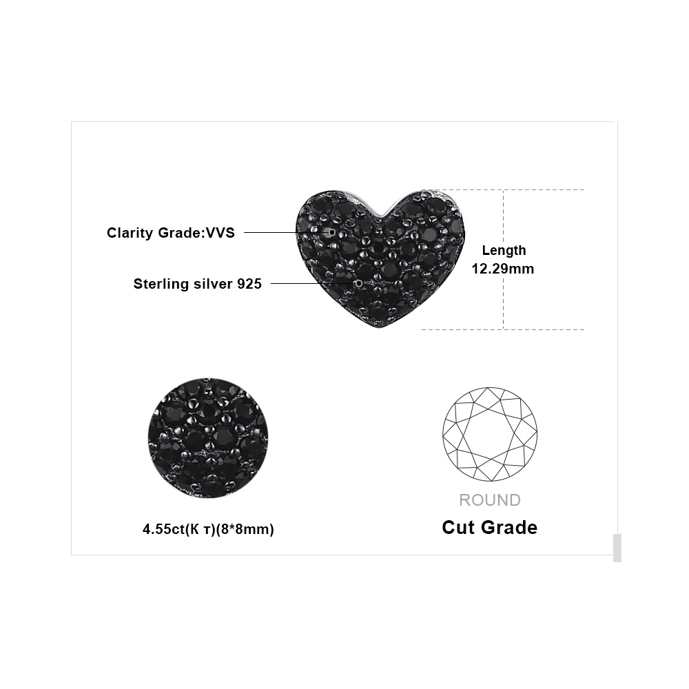 JewelryPalace модные 0.29ct естественным черной шпинели сердце любовь серьги для Для