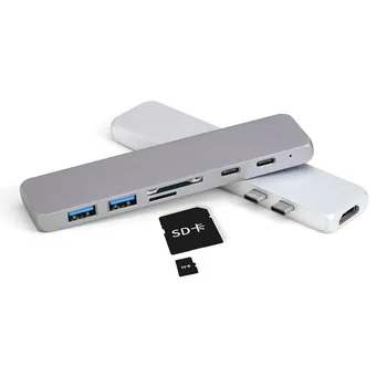 

Dual Type-C Hub to HDMI 4k Hub Card Reader 7 in 1 USB C Laptop Docking Stations