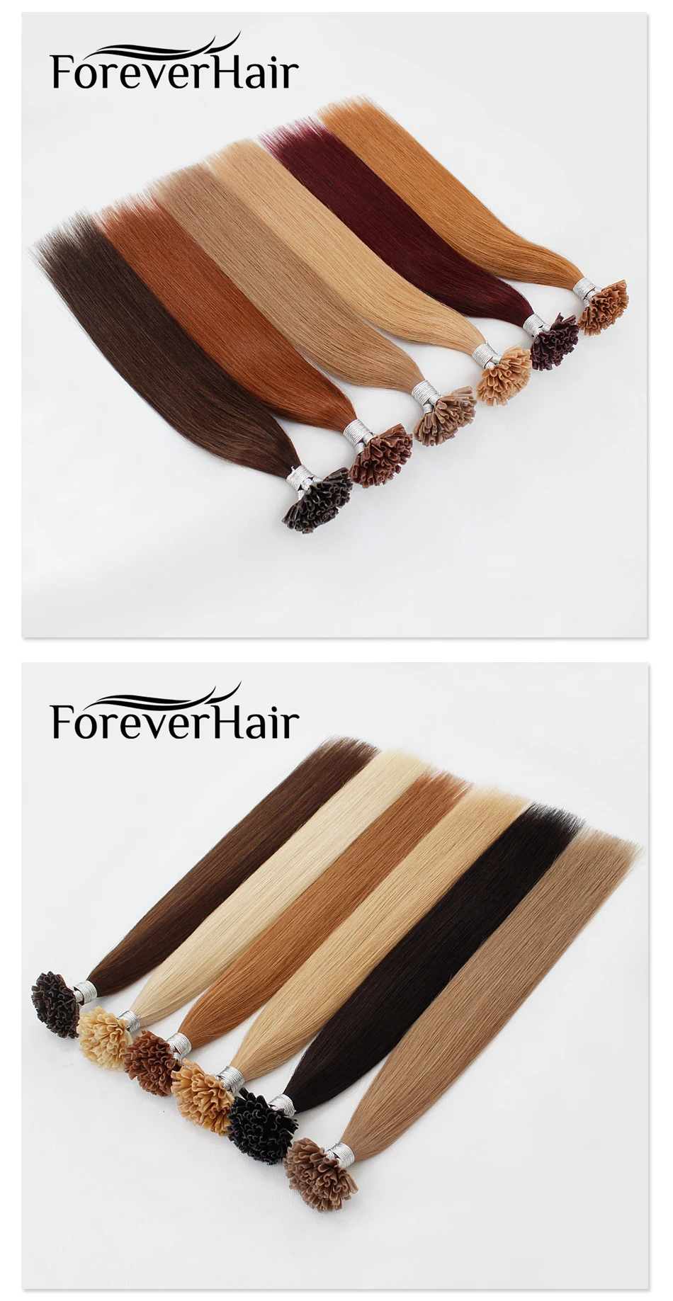 FOREVER HAIR 0,8 г/локон 1" 18" 2" Remy накладные человеческие волосы для наращивания, европейские человеческие кератиновые u-образные накладные волосы, 50 шт