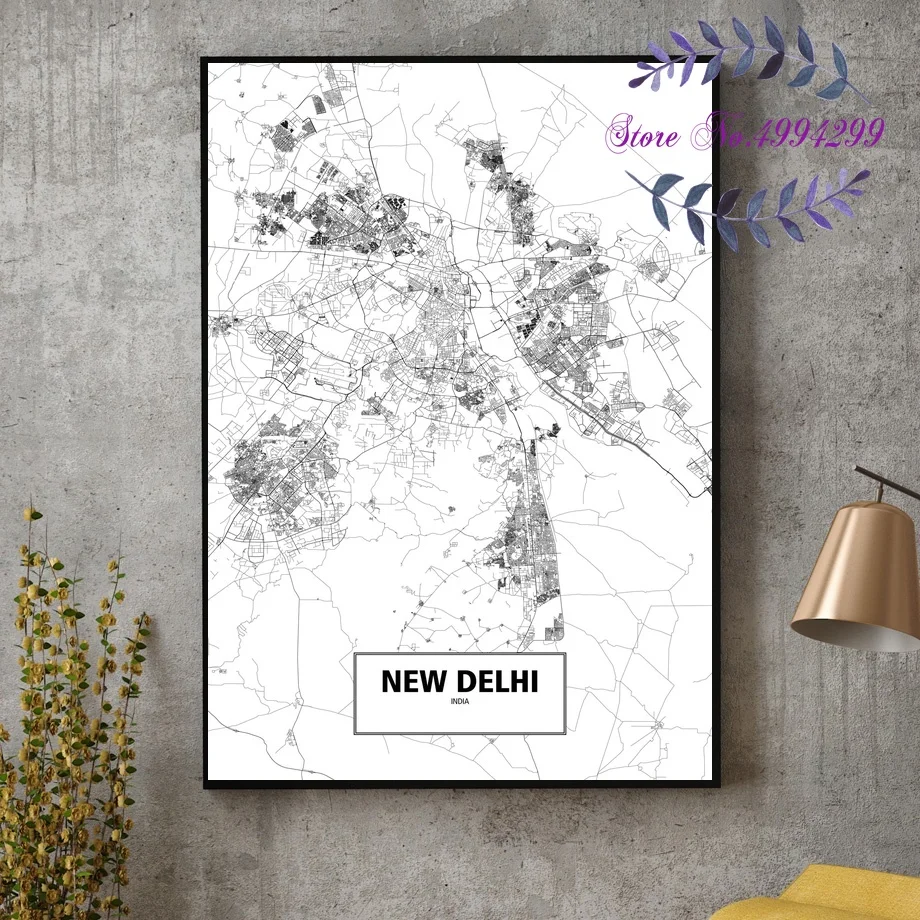 

India Bangalore New Delhi Black White City Map Poster Canvas Art Print Home Decor
