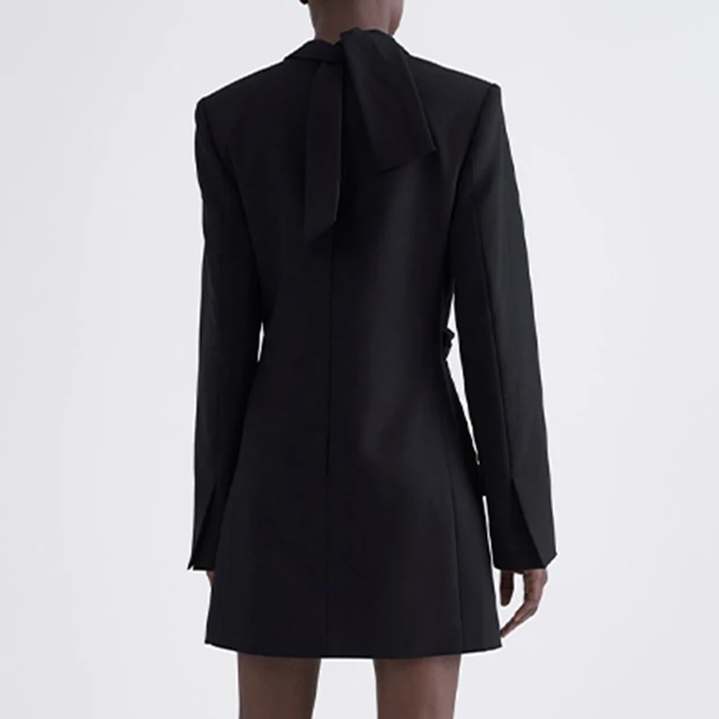 [EAM] весеннее женское индивидуальное высококачественное серое черное пальто с длинным рукавом и отложным воротником, необычное тонкое пальто LI194