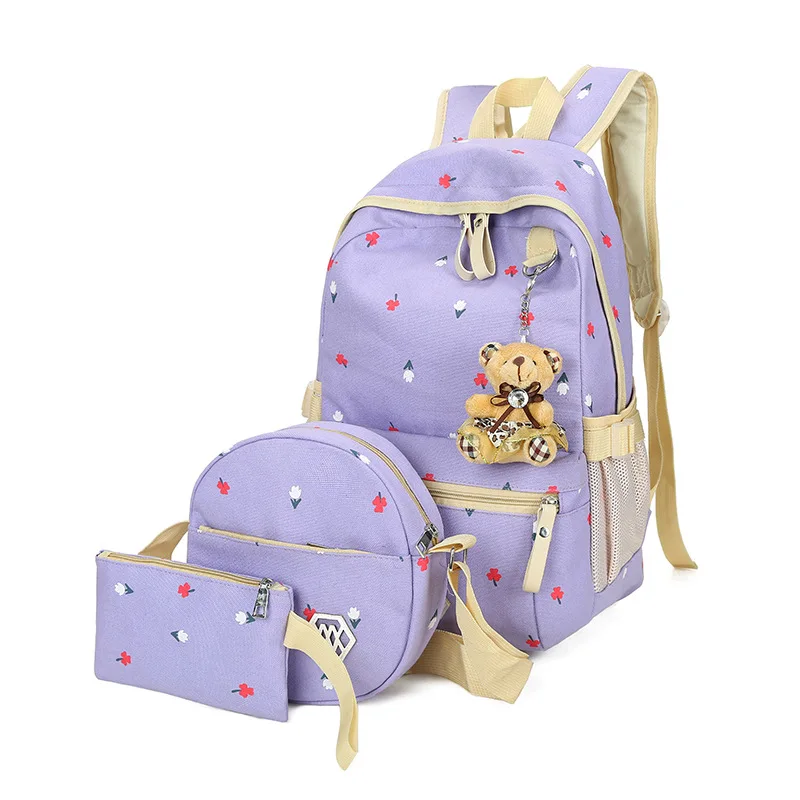 

women canvas backpack 3 pcs/set Dot Printing Backpack Cute Light weight school backpack Middle High School Bags Teenage Girls