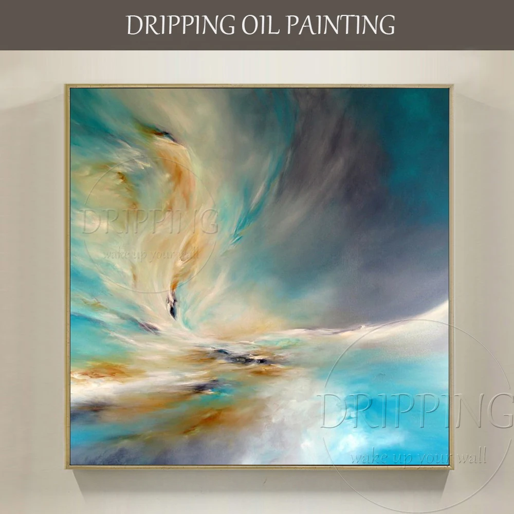 

Artist Hand-painted High Quality Twisted Abstract Sky Oil Painting on Canvas Abstract Turquoise Sky Oil Painting for Living Room