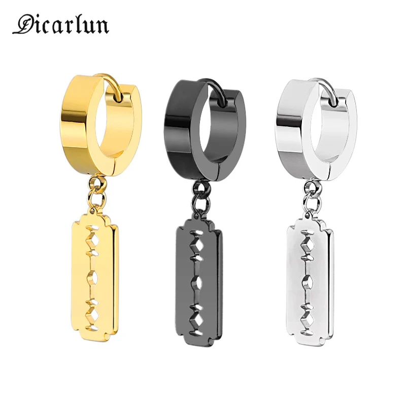 

DICARLUN Razor Blade Earrings Stainless Steel Gold Black Charm Hollow Drop Earring Women Men Punk Jewelry Hip Hop Dangle Earings