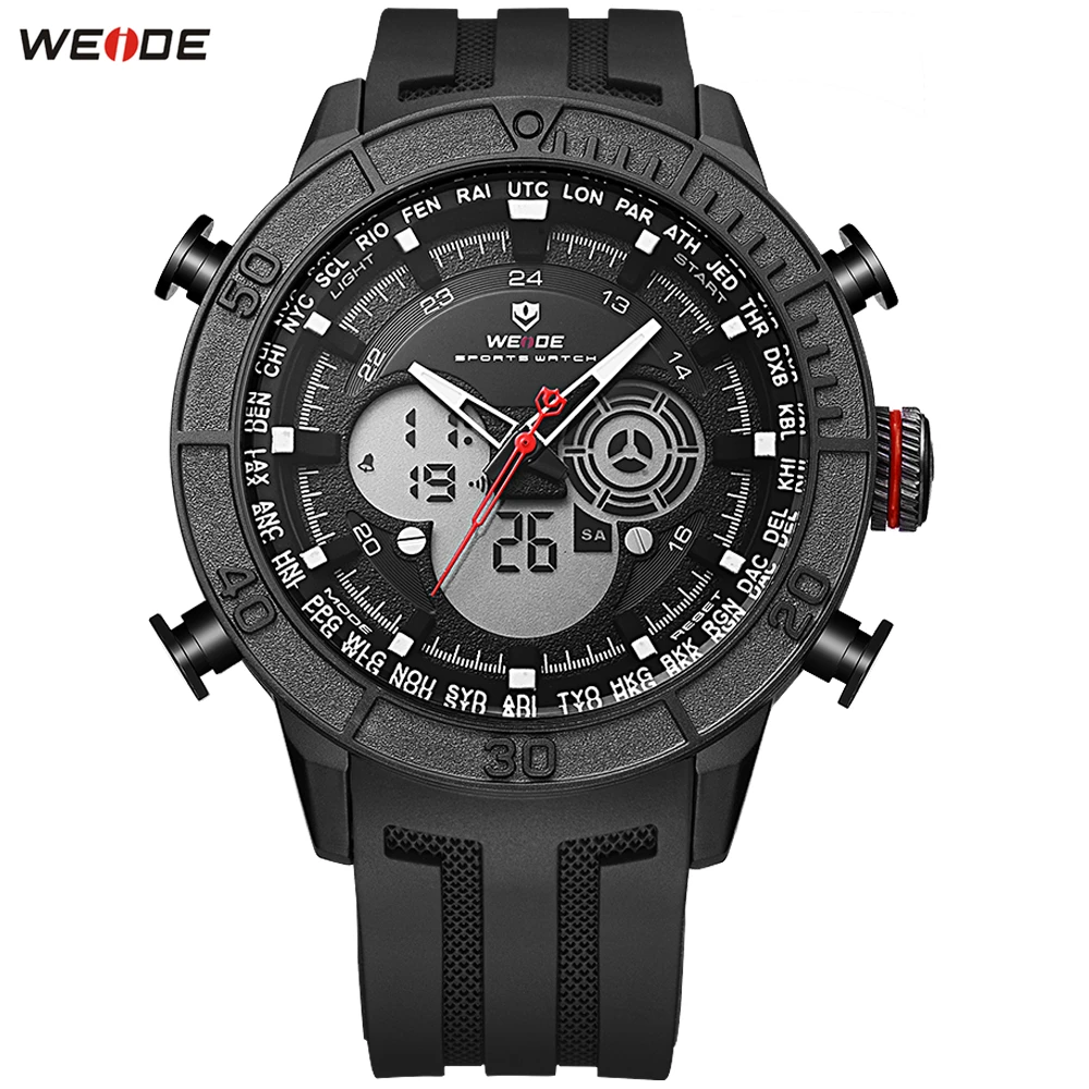 

WEIDE Sport Multifunction Stopwatch Digital Analog Date Watches Men Original Quartz LED Digital Movement Dual Time Zones Display