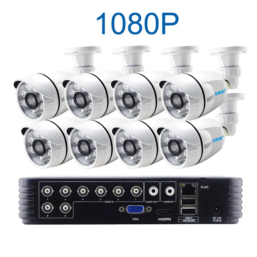 Sm8ch 1080P HDMI выход DVR AHD CCTV система 8 шт 1.0MP/2.0MP наружная камера P2P видео Домашняя безопасность комплект видеонаблюдения Металл - Color: White