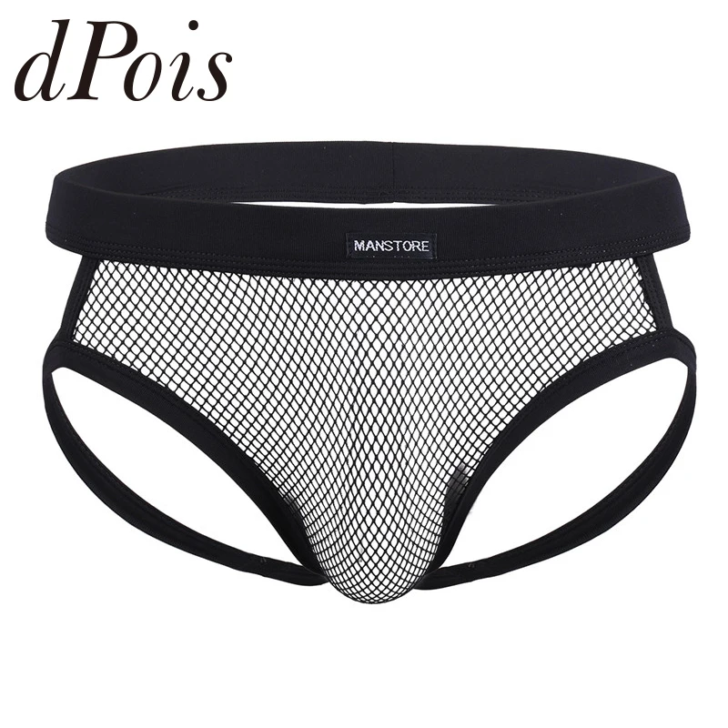 Mens Underwear Mesh See through Low Rise Jockstraps Open Butt Briefs