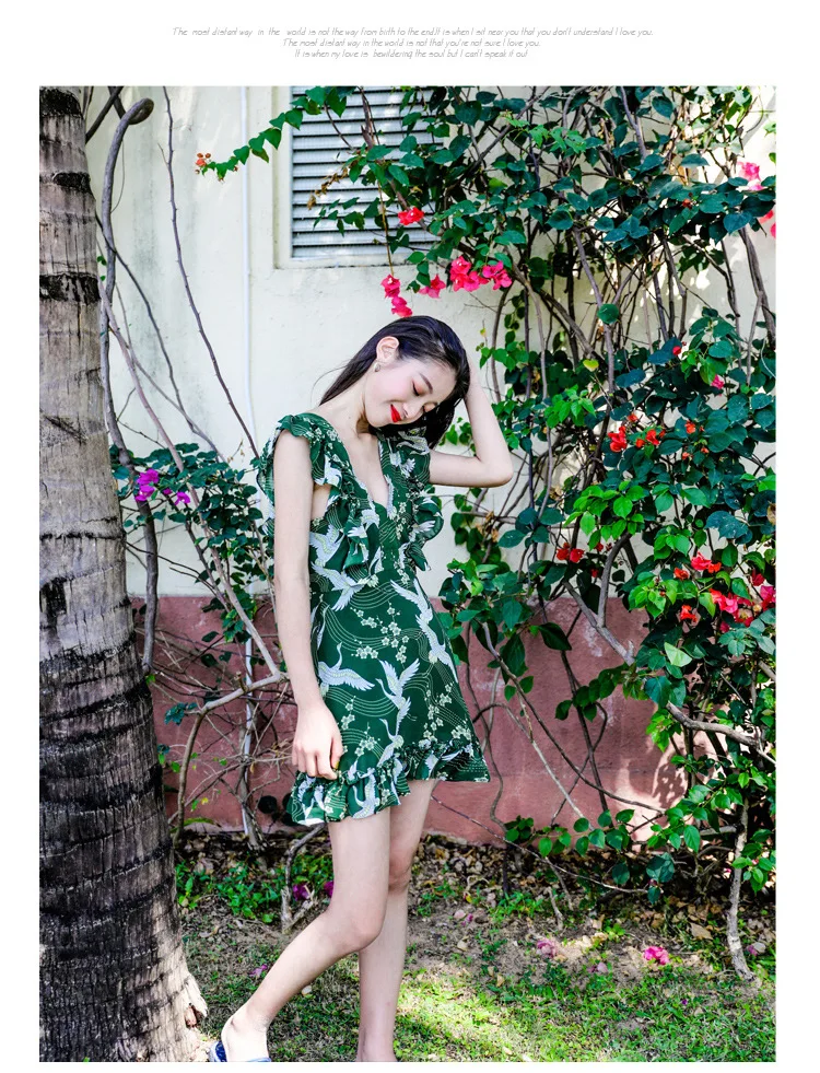 TANG 2019 New Arrival Summer Chiffon Tight Dress Deep V-Neck Floral Print Mini Dress Slim High Waist Beach Dress (11)