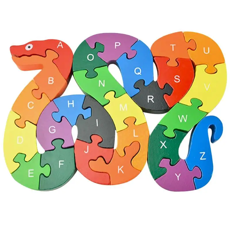 Деревянная головоломка для детей, игрушки для детей, развивающие игрушки, головоломка с буквами 26 букв, буквенно-цифровой Прекрасный Деревянный пазл в форме змеи
