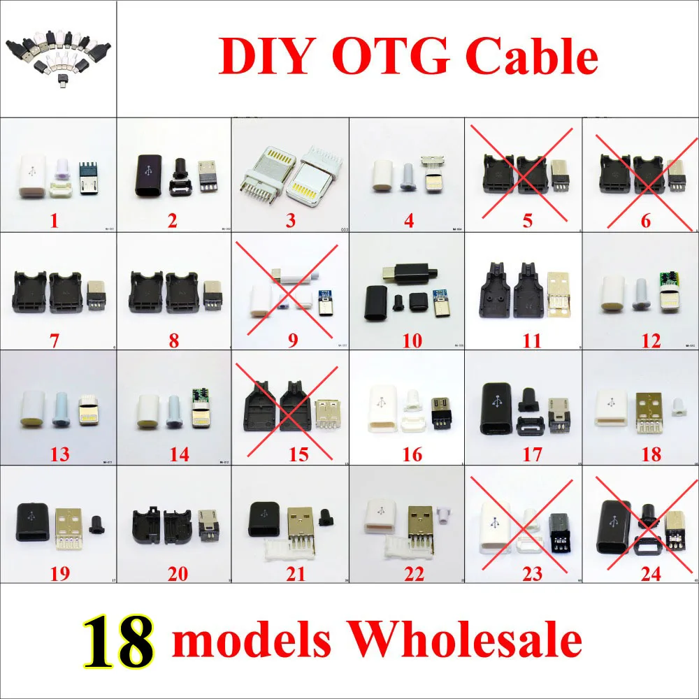 

cltgxdd 18models Micro USB 5Pin 8p 4p Male connector plug Black/White welding Data OTG line interface DIY data cable accessories