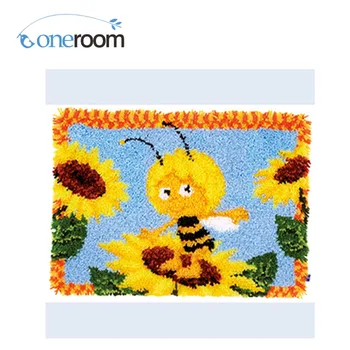 

Oneroom ZD604 Bee in Sunflowers Hook Rug Kit DIY Unfinished Crocheting Yarn Mat Latch Hook Rug Kit Floor