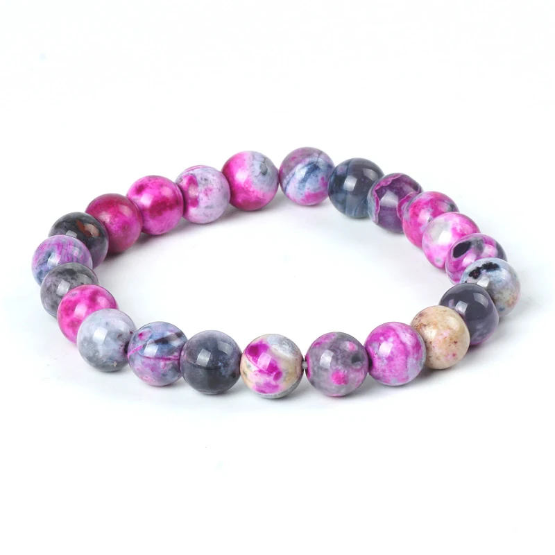 

Pink Stone Beaded Agate Bracelet Yoga Jewelry Planet Round Charms Stone Bracelet 8mm Beads for Muslim Prayer Rosary Bangle Gifts