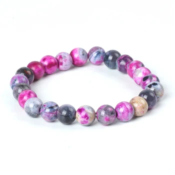 

Pink Stone Beaded Agate Bracelet Yoga Jewelry Planet Round Charms Stone Bracelet 8mm Beads for Muslim Prayer Rosary Bangle Gifts