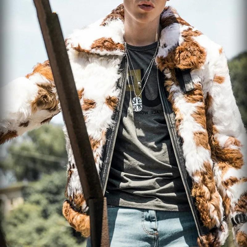 Роскошное мужское подиумное пальто с натуральным овечьим мехом, готическое пальто с принтом в стиле хип-хоп, шерстяная куртка Авиатор, пальто для улицы