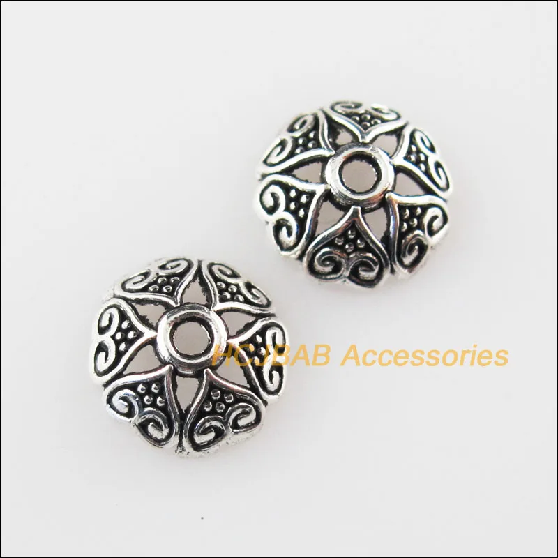 

Fashion 50Pcs Tibetan Silver Tone Flower Heart Spacer Beads End Caps 8mm