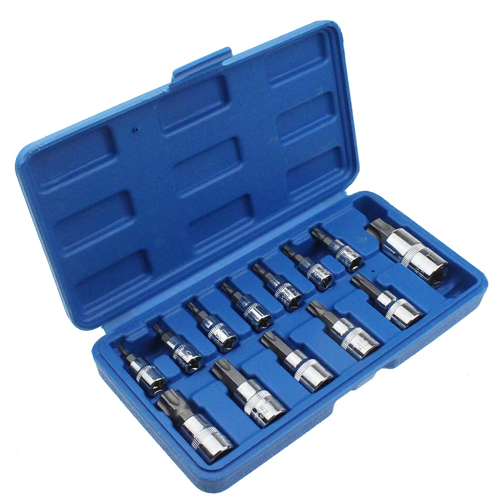 13pc Torx Star Bit Socket Set 1/4 3/8 and 1/2" Drive